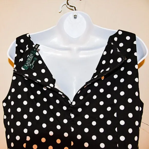 Lauren by Ralph Lauren Dress Black with White Polka Dots Size 14 - Picture 4 of 5